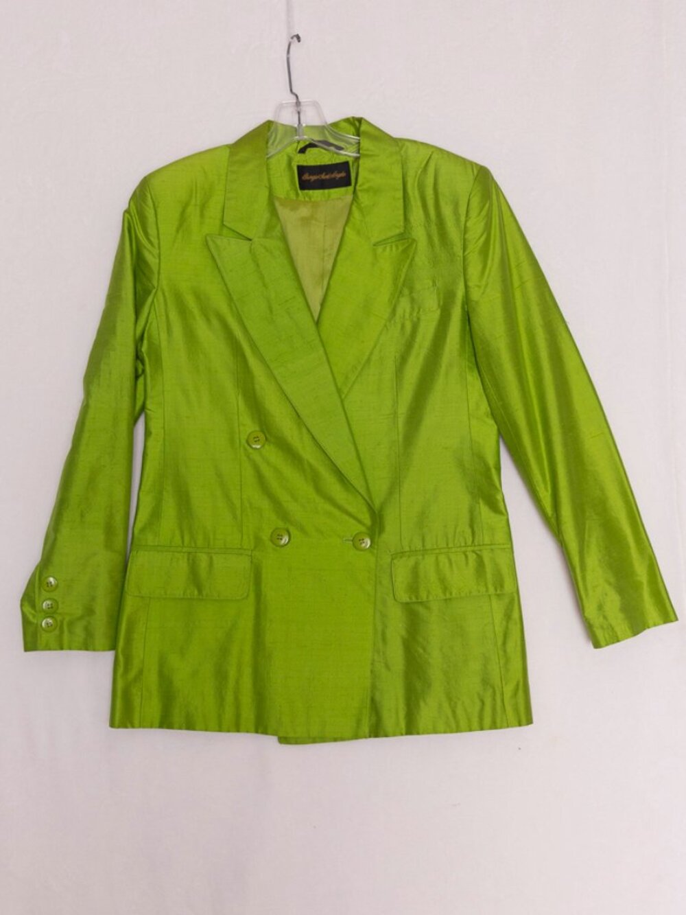 Vintage Giorgio Sant”Angelo Bold Lime Green Silk Blazer Designer Maximalist Sz 6